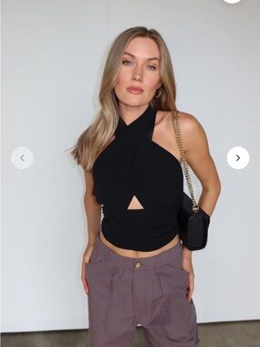 vestique Black Crisscross Cutout Halter Tank